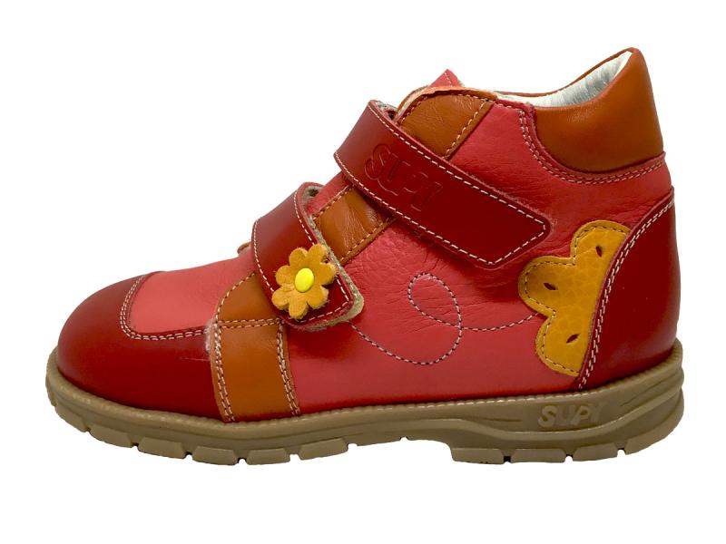 Supykids DORA dětská obuv se suchým zipem korálové barvy s kožíškem